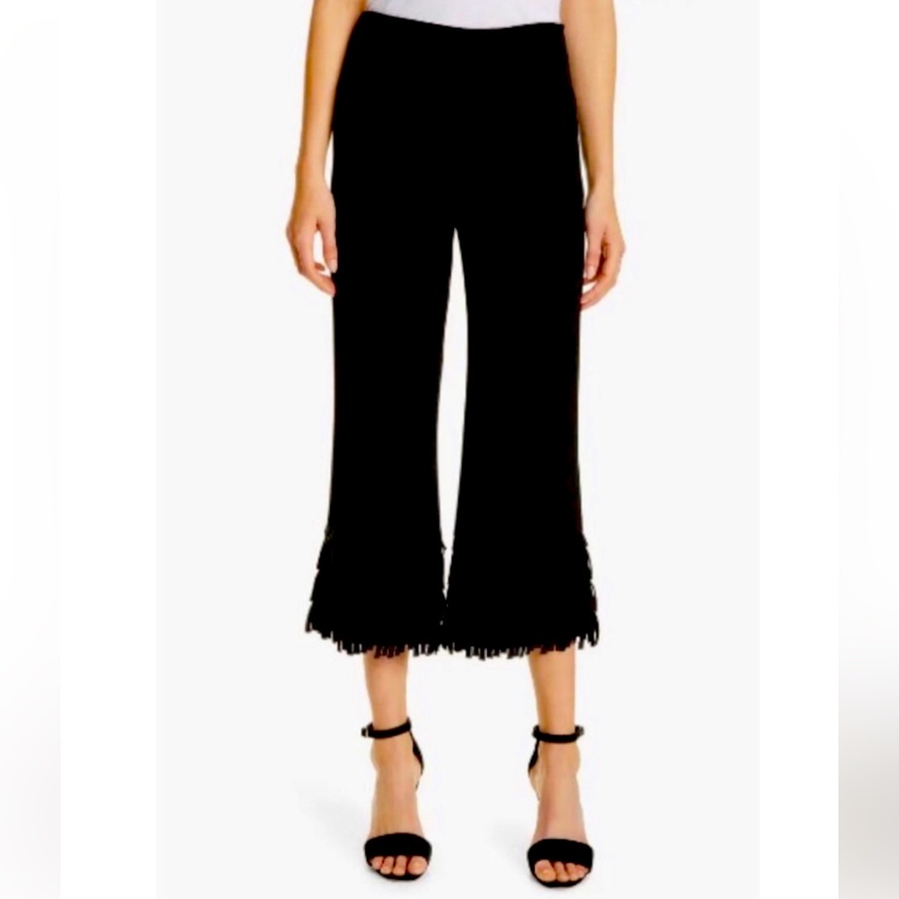 MILLY FIA HIGH RISE FLAT FRONT CULOTTE ANKLE CROP PANT W/ FRINGE HEM NWT 6 $325.